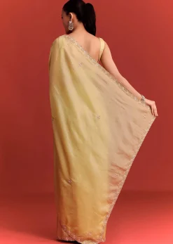 Mehndi Green Crushed Tissue Saree With Cutdana Work