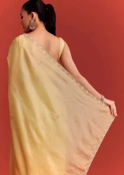 Mehndi Green Crushed Tissue Saree With Cutdana Work