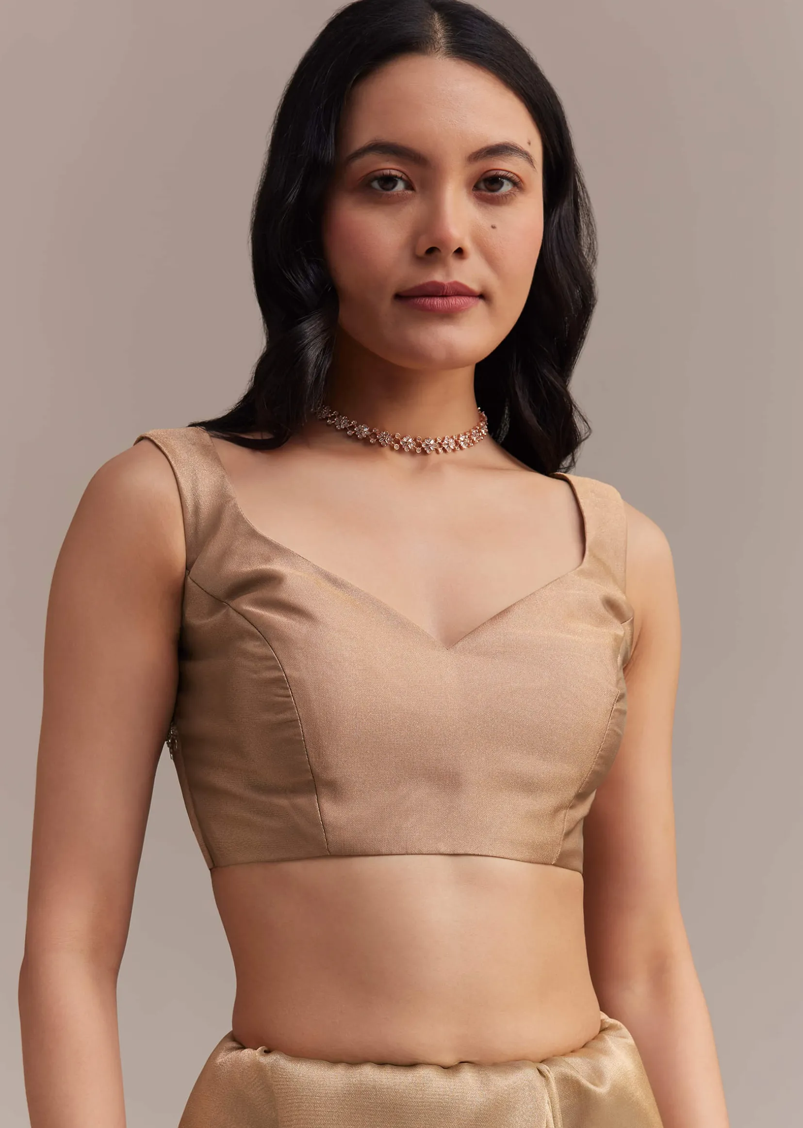 Metallic Gold Organza Tissue Saree With Cutdana And Bead Embroidery