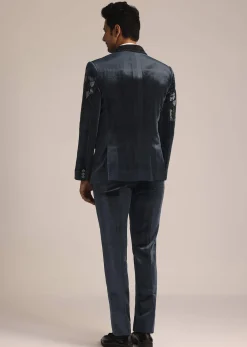 Metallic Grey Velvet Suit With Zardosi Detailing