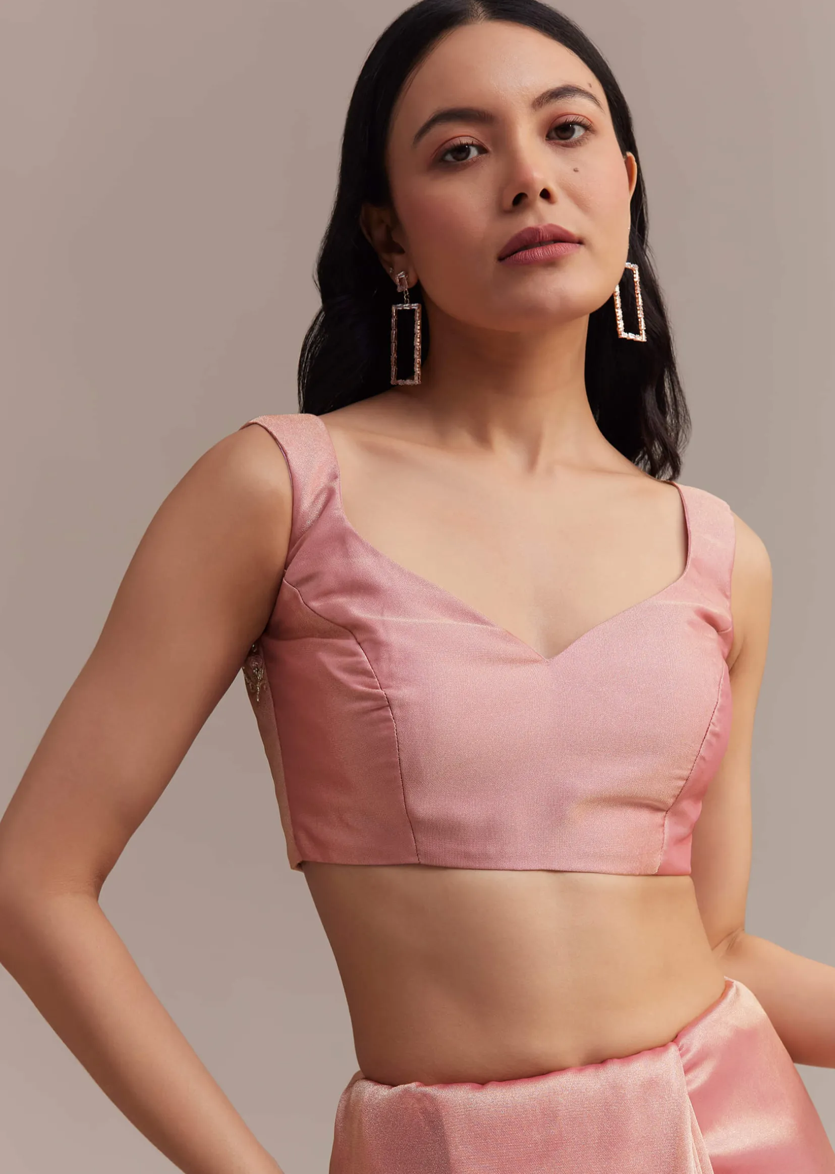 Metallic Pink Organza Tissue Saree With Cutdana And Bead Embroidery