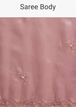 Metallic Pink Organza Tissue Saree With Cutdana And Bead Embroidery