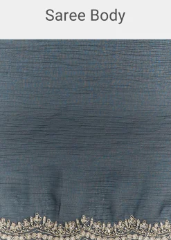Midnight Blue Crushed Tissue Saree With Scallop Embroidered Border