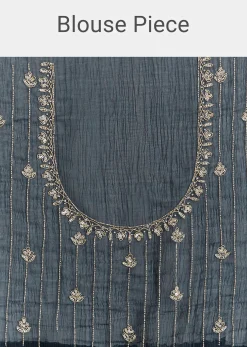 Midnight Blue Crushed Tissue Saree With Scallop Embroidered Border