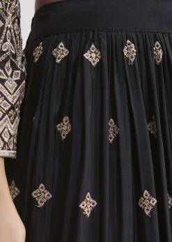 Midnight Blue Georgette Embroidered Palazzo Suit