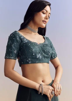 Midnight Blue Net Saree With Floral Jaal And Statement Embroidery