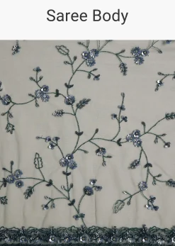 Midnight Blue Net Saree With Floral Jaal And Statement Embroidery
