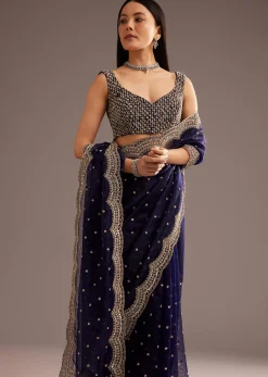 Midnight Blue Organza Tissue Saree With Sequin And Cutdana Embroidery