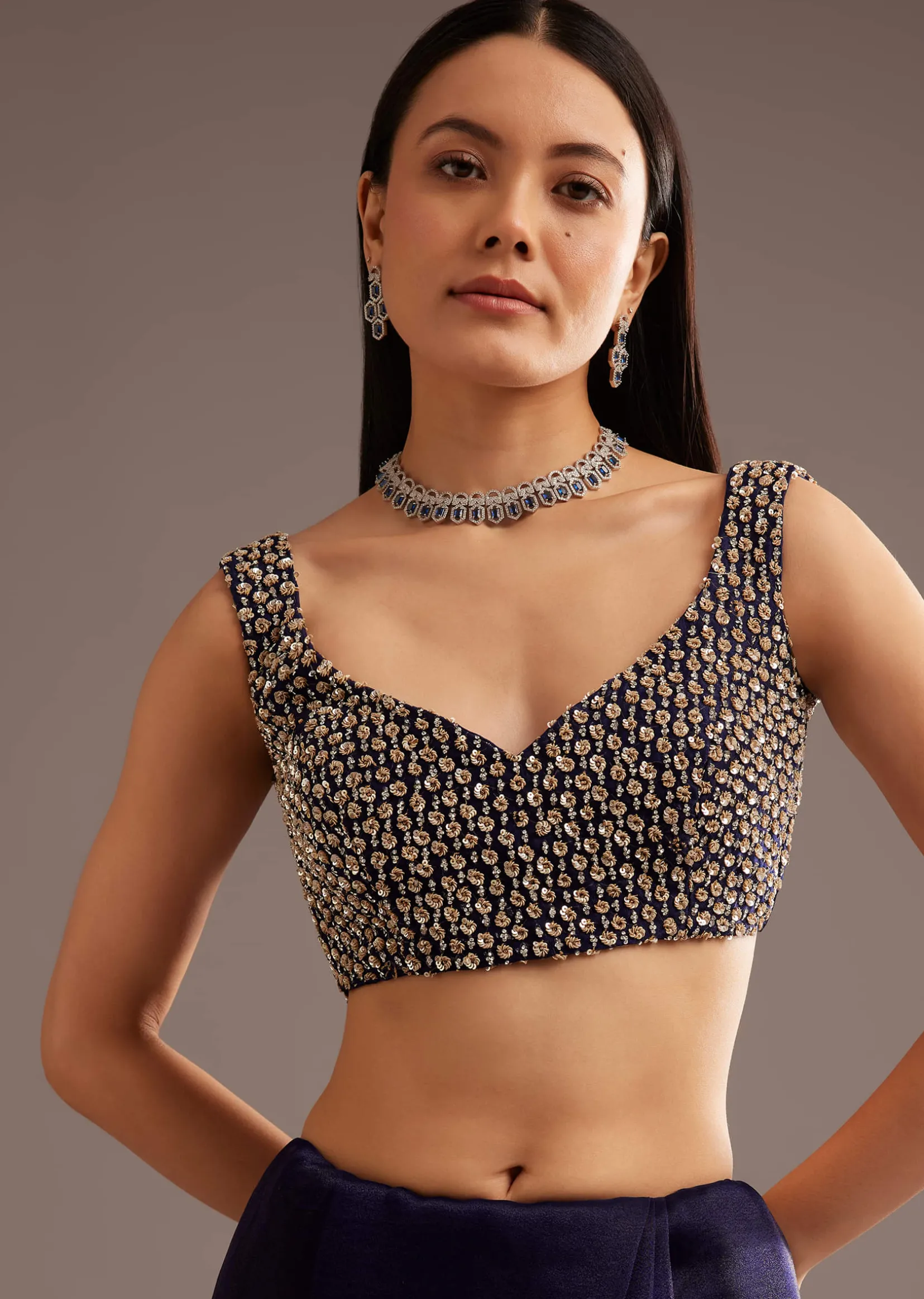Midnight Blue Organza Tissue Saree With Sequin And Cutdana Embroidery