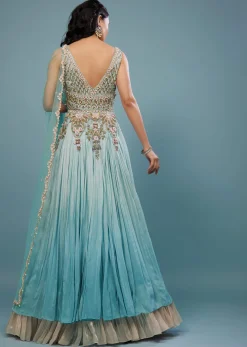 Mint Blue Embroidered Anarkali Suit In Crepe