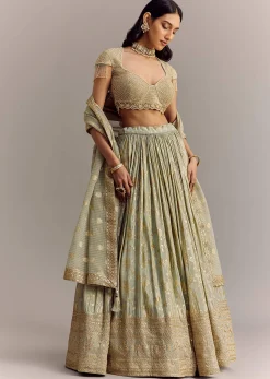 Mint Blue Embroidered Lehenga Set