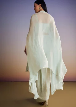 Mint Blue Organza Cape Set With Sequins And Thread Work