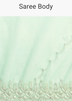 Mint Blue Organza Saree With Cutdana Embroidery And Scallop Border With Unstitched Blouse