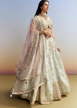Mint Blue Tissue Embroidered Bridesmaid Lehenga