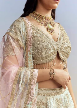 Mint Blue Tissue Embroidered Bridesmaid Lehenga