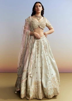 Mint Blue Tissue Embroidered Bridesmaid Lehenga