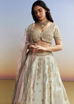 Mint Blue Tissue Embroidered Bridesmaid Lehenga