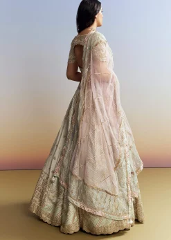Mint Blue Tissue Embroidered Bridesmaid Lehenga