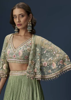 Mint Green Bridesmaid Lehenga With Embroidered Cape