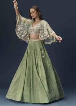 Mint Green Bridesmaid Lehenga With Embroidered Cape