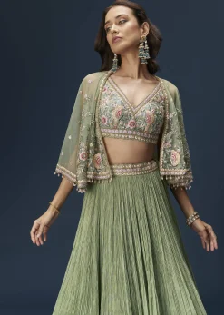Mint Green Bridesmaid Lehenga With Embroidered Cape