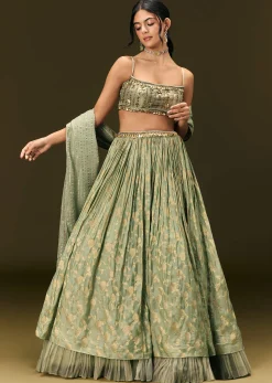 Mint Green Crepe Lehenga Choli Set With Coin Work
