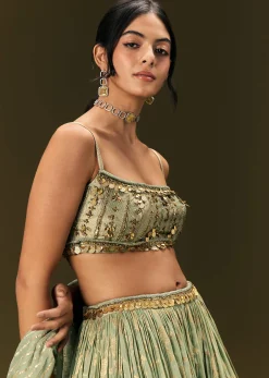 Mint Green Crepe Lehenga Choli Set With Coin Work