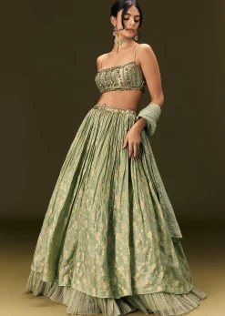 Mint Green Crepe Lehenga Choli Set With Coin Work