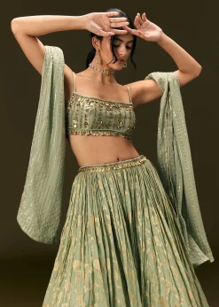 Mint Green Crepe Lehenga Choli Set With Coin Work