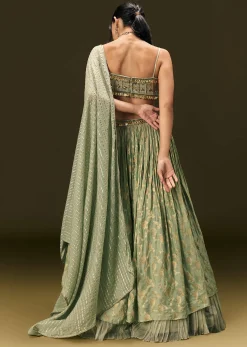 Mint Green Crepe Lehenga Choli Set With Coin Work