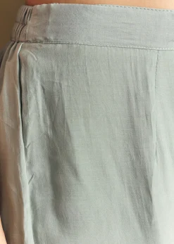 Mint Green Crop Top Set With Embroidered Organza Jacket