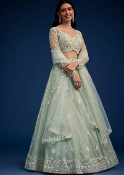 Mint Green Embroidered Lehenga Set