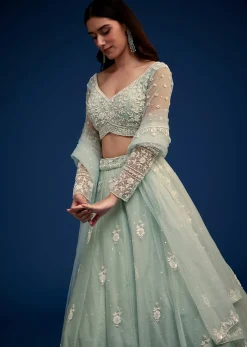 Mint Green Embroidered Lehenga Set