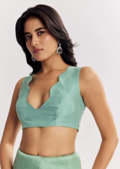 Mint Green Glass Tissue Saree With Cutdana And Sequins Embroidery