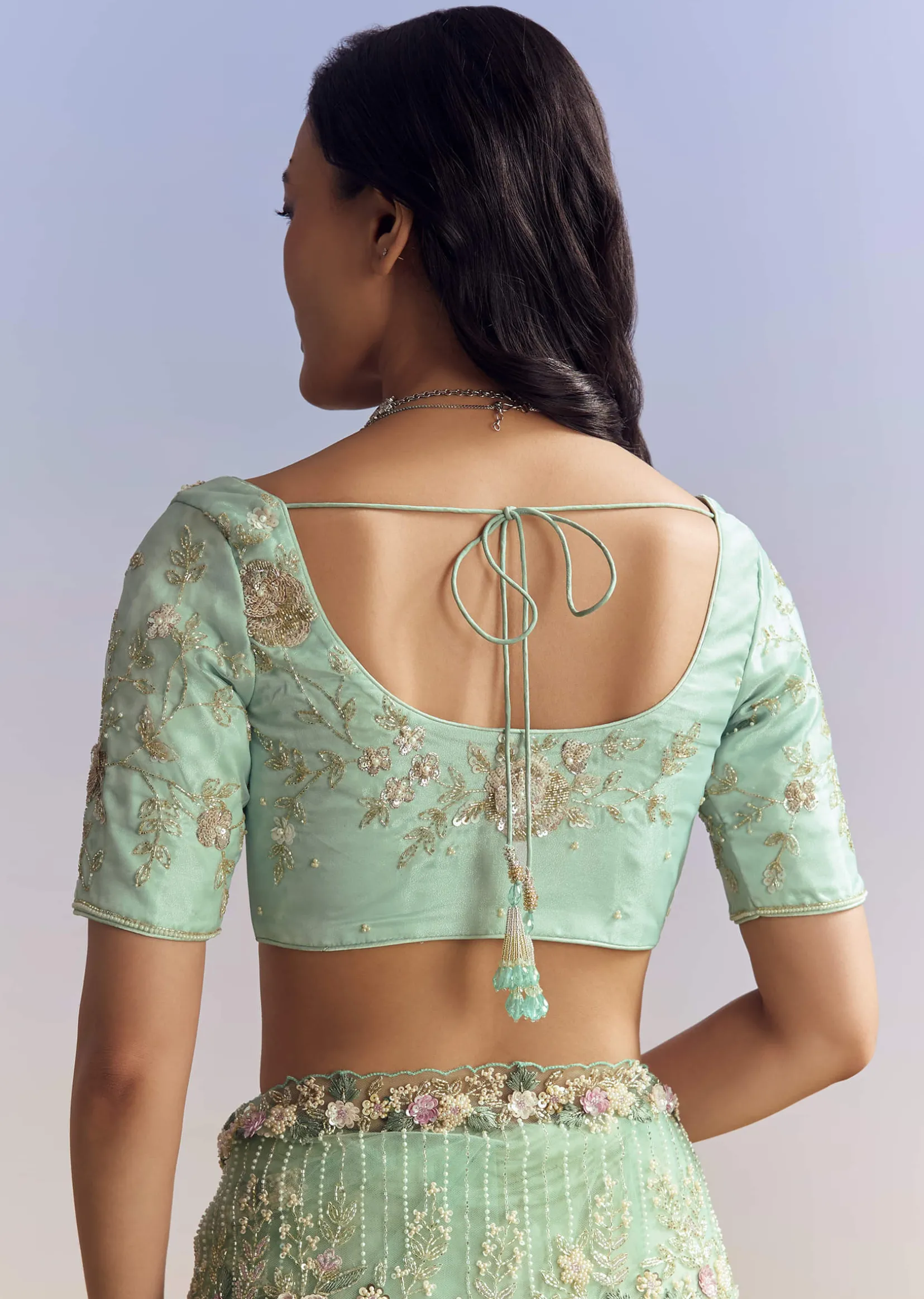 Mint Green Net Saree With Heavily Embroidered Border