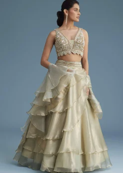 Mint Green Organza Layered Lehenga Set