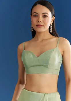 Mint Green Organza Tissue Saree With Subtle Embroidery