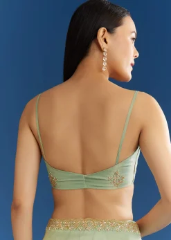 Mint Green Organza Tissue Saree With Subtle Embroidery