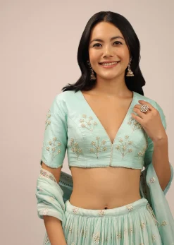 Mint Green Padded Blouse With zardosi And Moti Work