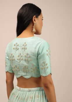Mint Green Padded Blouse With zardosi And Moti Work