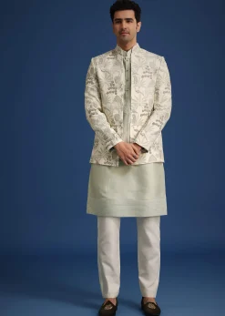 Mint Green Silk Cutdana Embroidered Jodhpuri Set