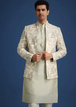 Mint Green Silk Cutdana Embroidered Jodhpuri Set