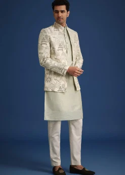 Mint Green Silk Cutdana Embroidered Jodhpuri Set