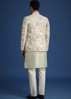 Mint Green Silk Cutdana Embroidered Jodhpuri Set