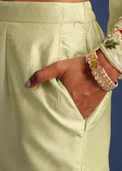 Mint Green Silk Kurta Set With Embroidery