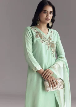 Mint Green Silk Kurta Sharara Set With Gotta Work