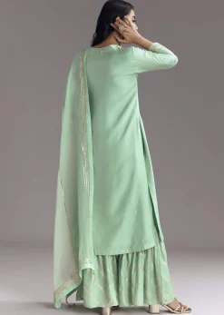 Mint Green Silk Kurta Sharara Set With Gotta Work