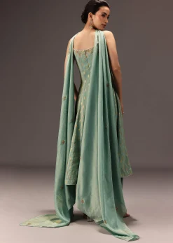 Mint Green Tissue Hand Embroidered Kurta Set