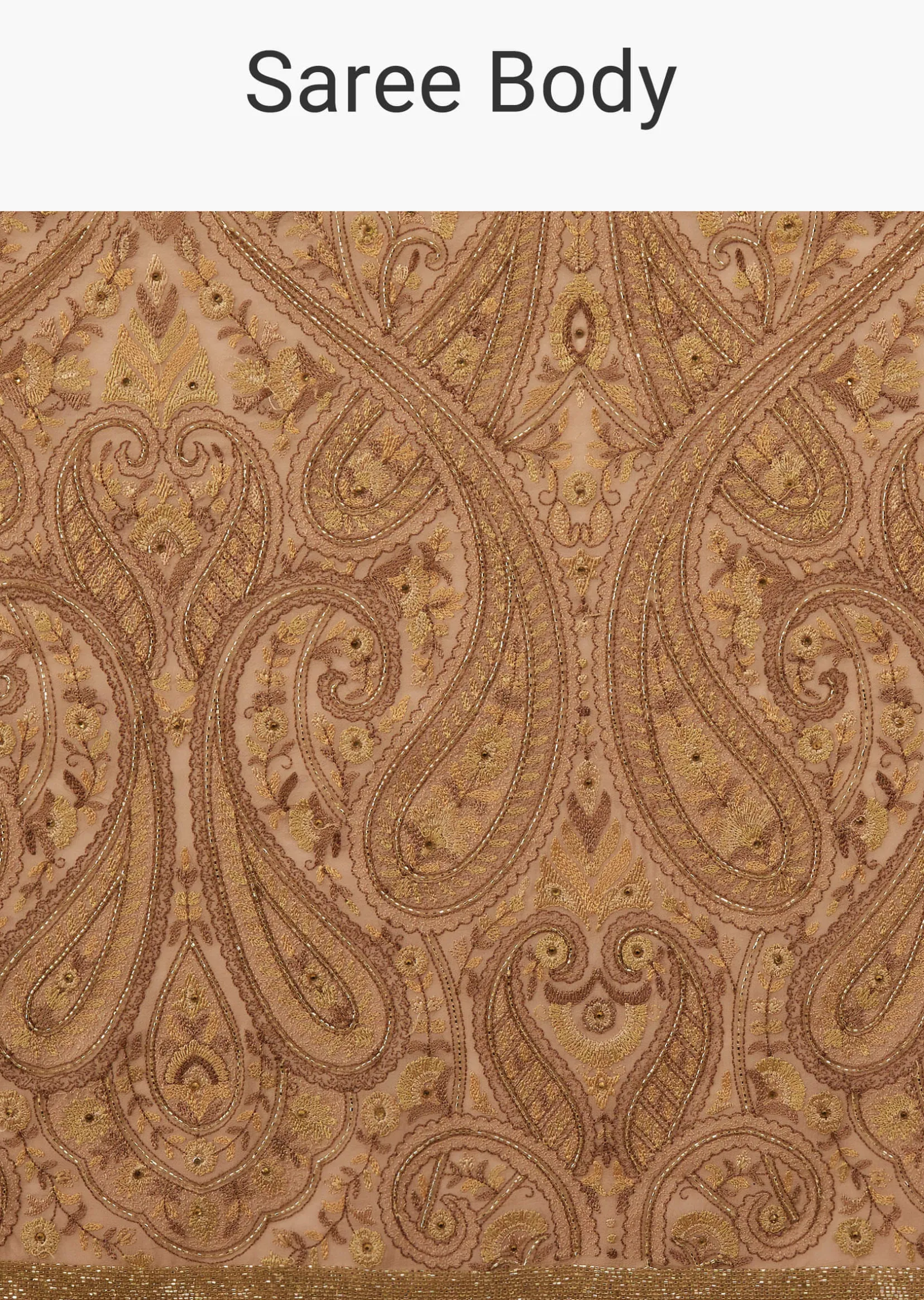 Mocha Brown Festive Toasted Almond Beige Saree Kashmiri Embroidered In Georgette