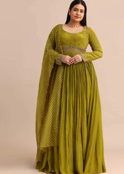 Moss Green Embroidered Anarakali Set